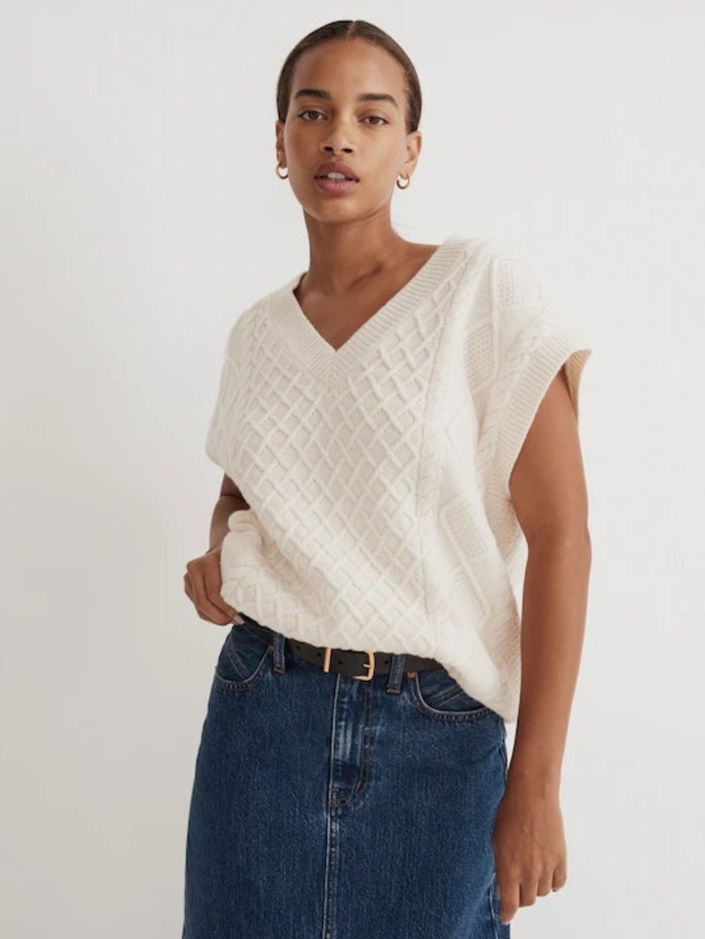 Madewell Cable Knit Sweater Vest Size XS Wool Blend Chic Preppy Academia 90s